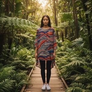 Mishca High Low Blouse Multicolor Striped Button Down Long Slv Women's Large